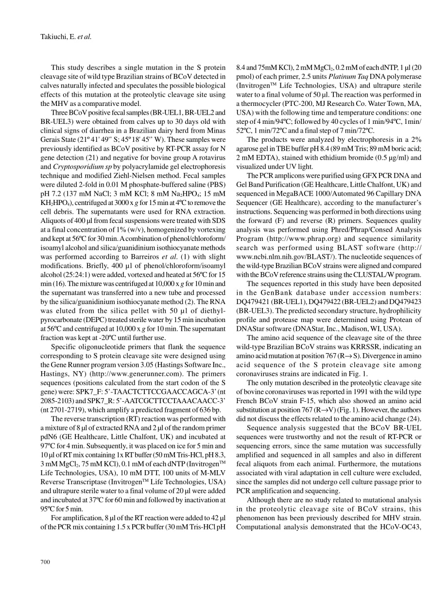 2007 Identification of a mutation in the spike protein cleavage site in Brazilian strains of wild-type bovine coronaviru_第2页