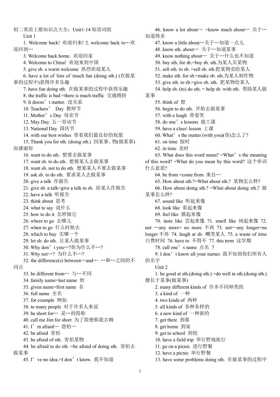 初二英语上册知识点大全（2020年7月整理）.pdf_第1页