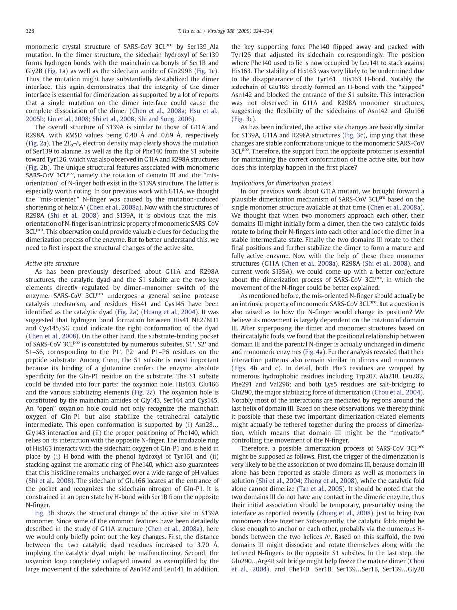 2009 Two adjacent mutations on the dimer interface of SARS coronavirus 3C-like protease cause different conformational c_第5页