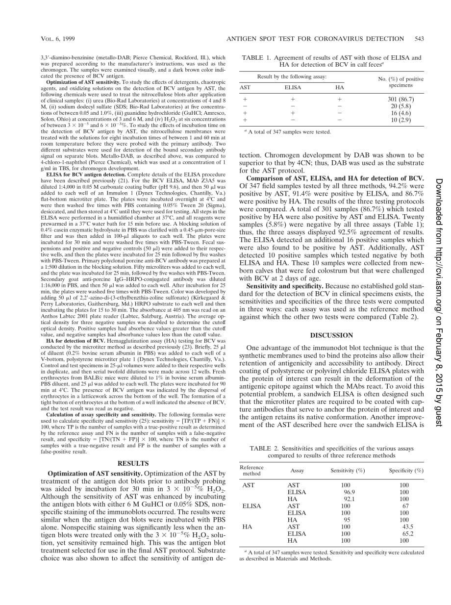 1999 Development of an antigen spot test for detection of coronavirus in bovine fecal samples__第2页