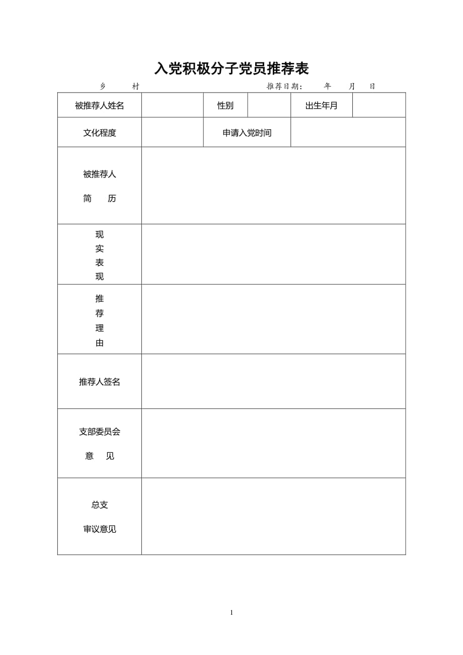 入党积极分子党员推荐表—例（2020年7月整理）.pdf_第1页