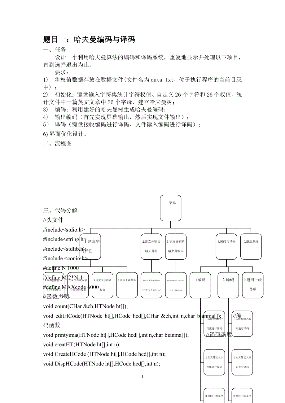 数据结构课程设计哈夫曼编码译码器（2020年7月整理）.pdf_第1页
