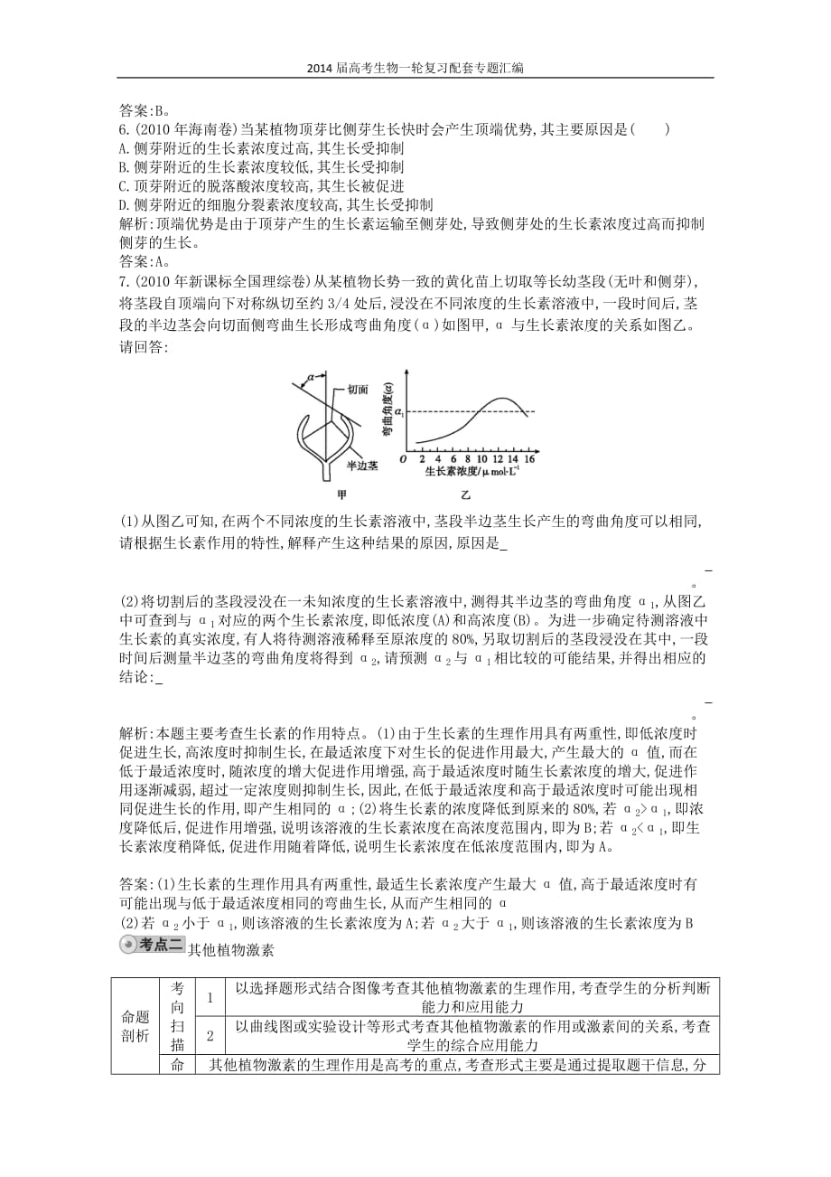 高三生物作业 配套试题汇编 专题 植物激素调节_第3页