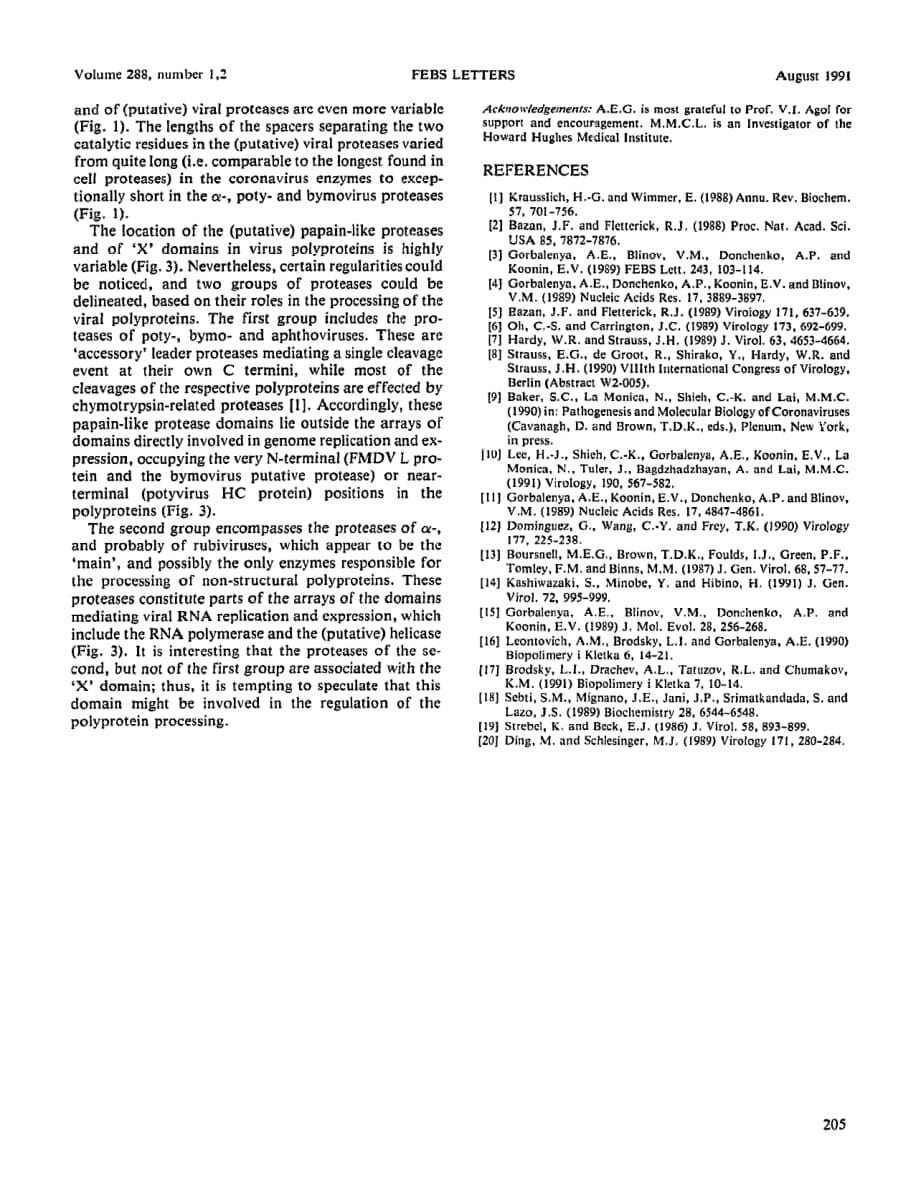 1991 Putative papain-related thiol proteases of positive-strand RNA viruses Identification of rubi- and aphthovirus prot_第5页