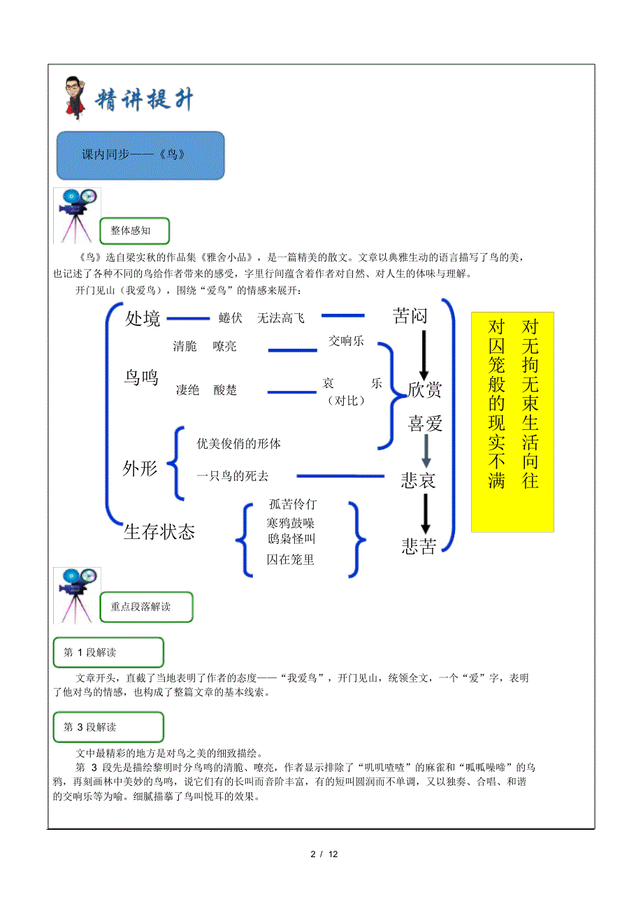 暑假新七年级第16讲-《鸟》+“人与动物”主题阅读-学生版_第2页