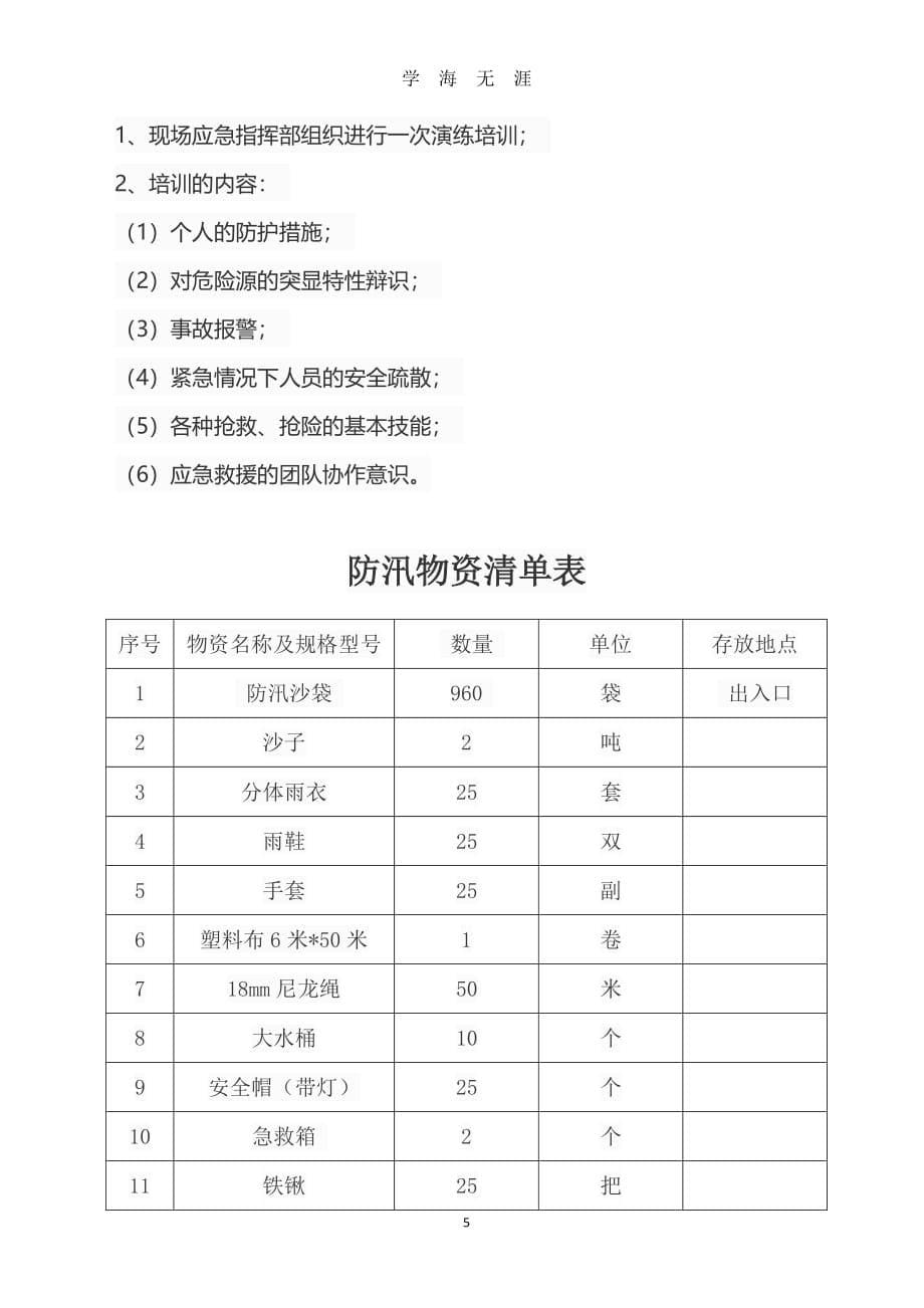 施工现场防汛应急预案(附物资清单表、值班表、记录表 )（2020年7月整理）.pdf_第5页