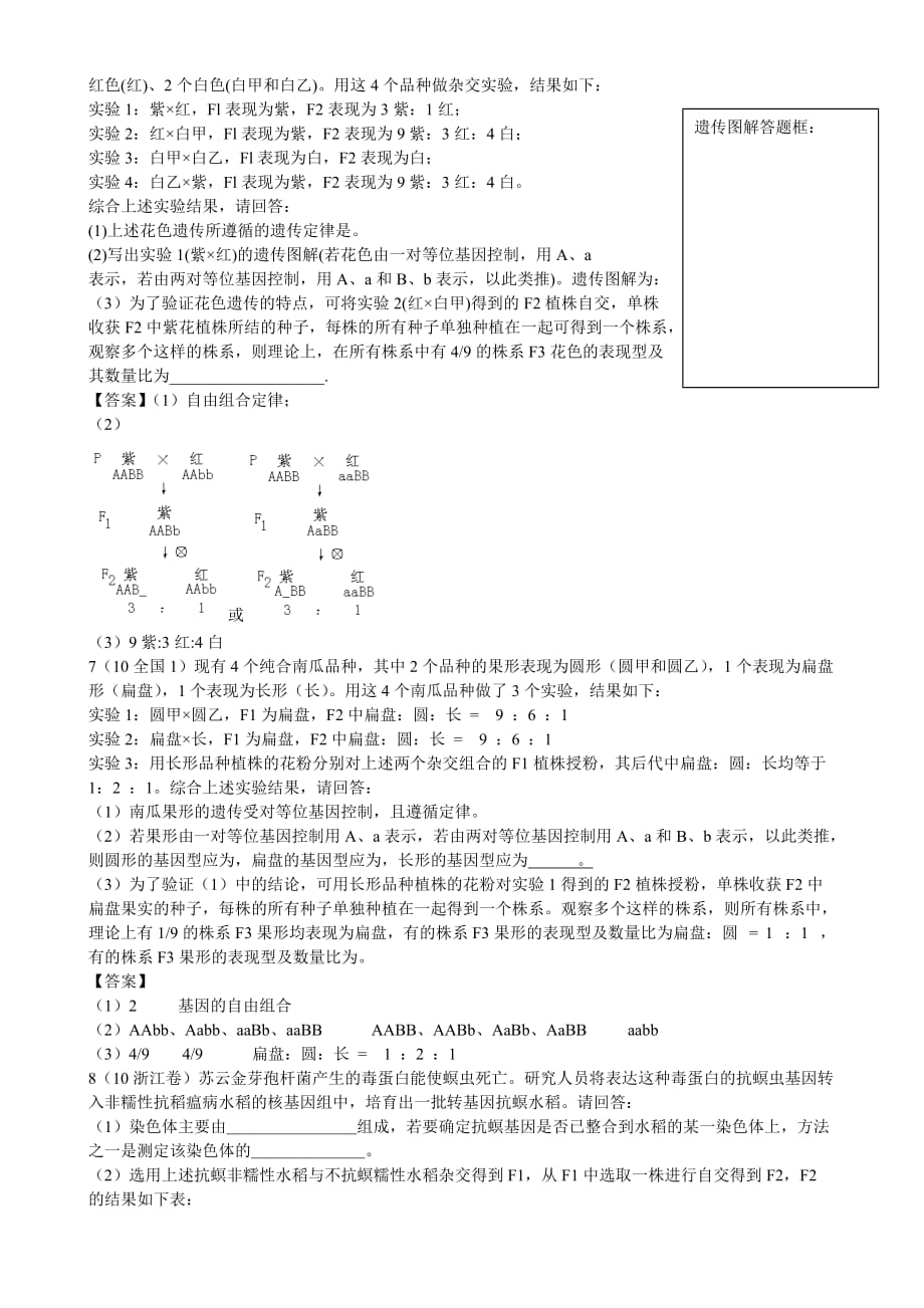 高考真题汇编遗传规律作业附标准答案_第2页