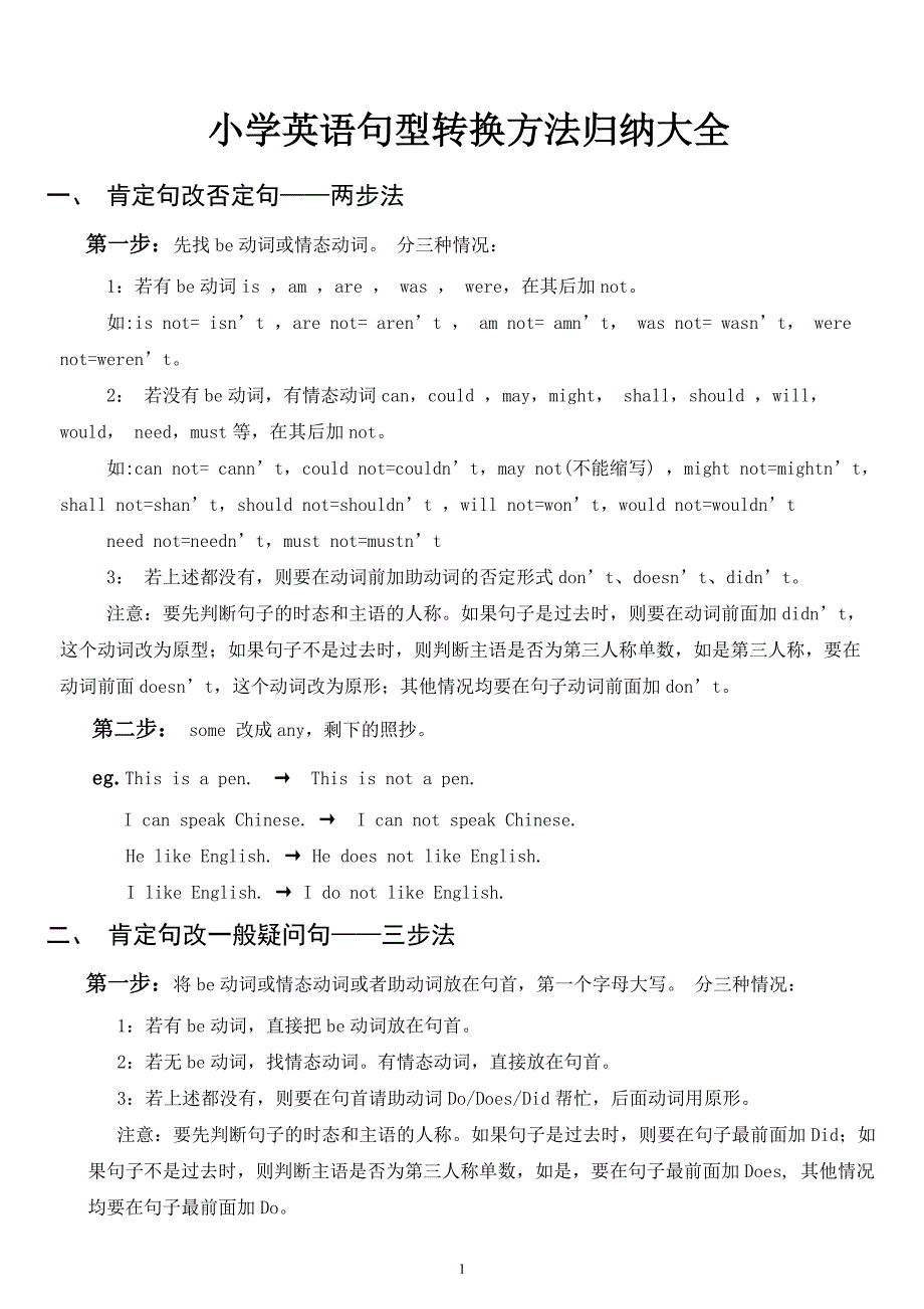 小学六年级英语句型转换方法归纳大全（2020年7月整理）.pdf_第1页