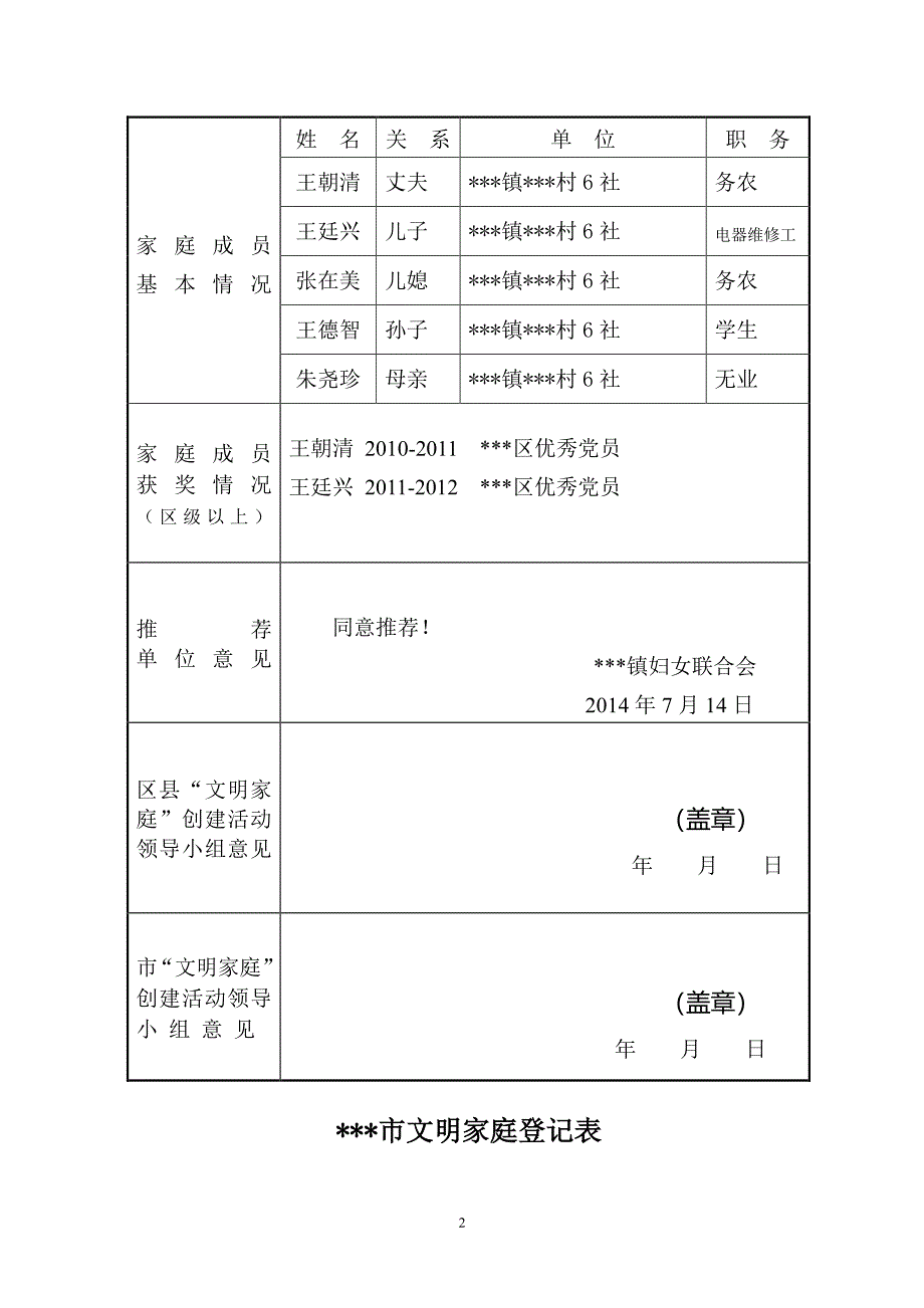 文明家庭(9份)推荐表（2020年7月整理）.pdf_第2页