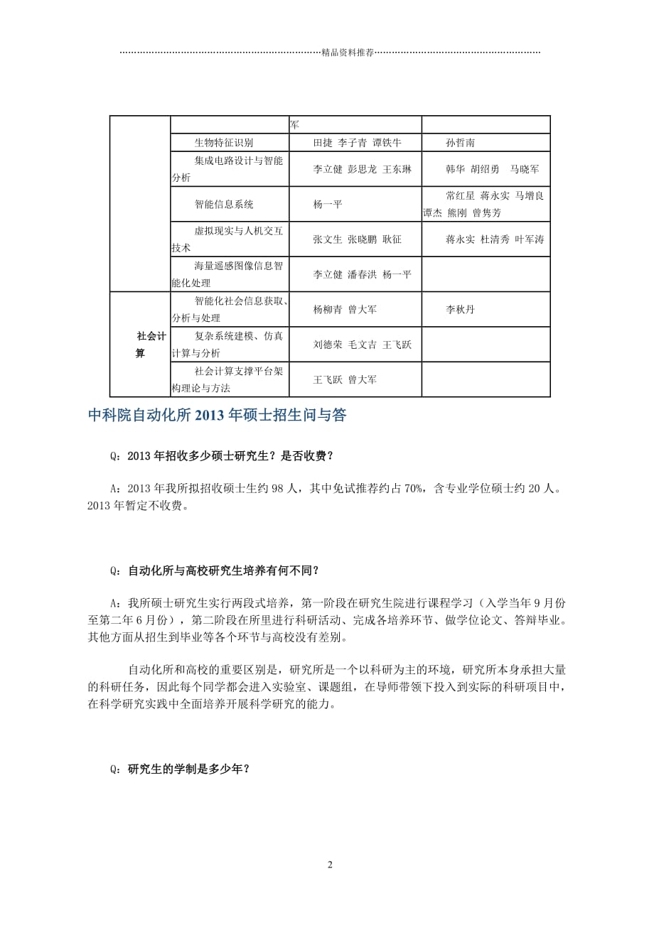 中科院自动化所XXXX年招生专业与导师招生方向精编版_第2页