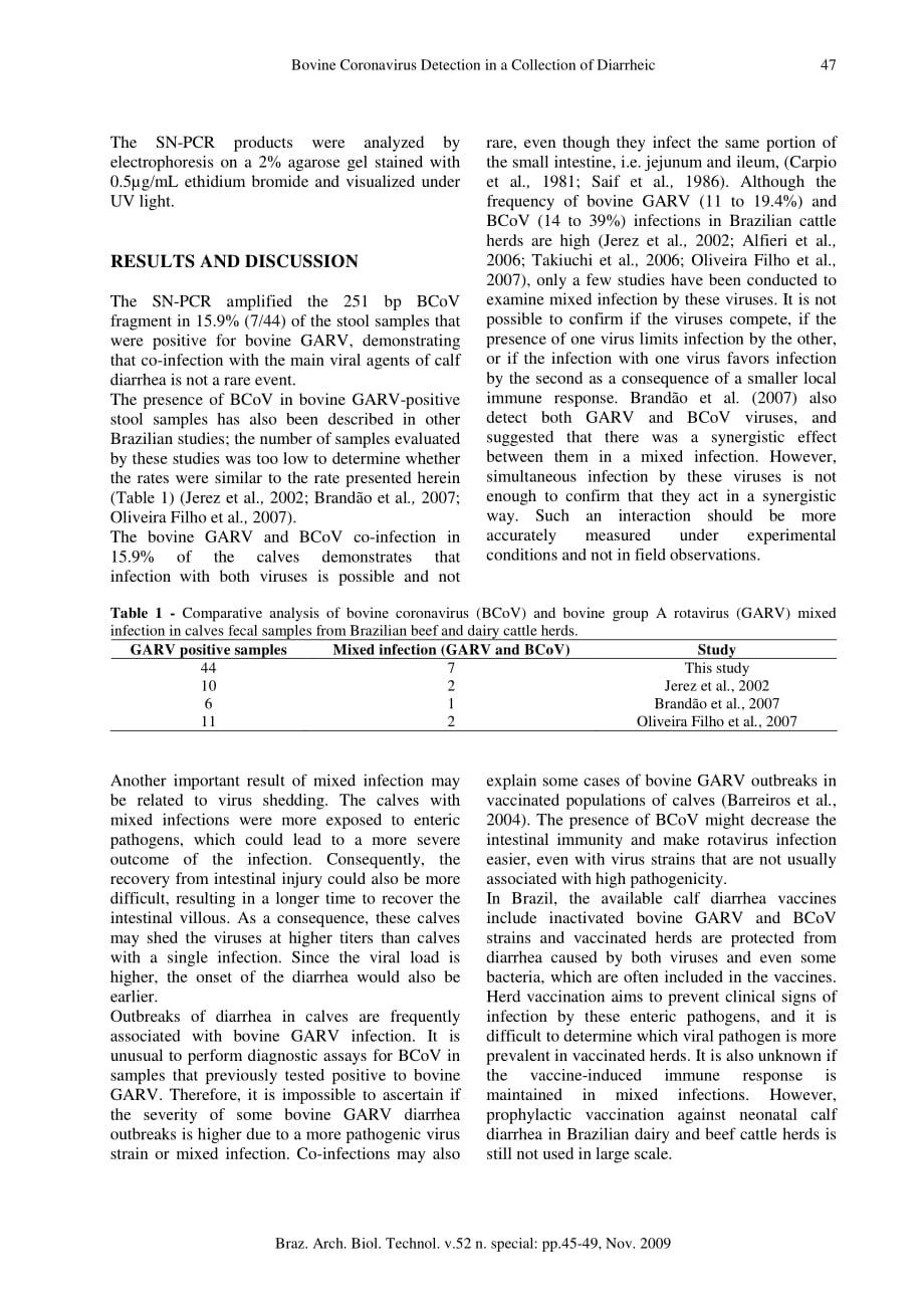 2009 Bovine coronavirus detection in a collection of diarrheic stool samples positive for group a bovine rotavirus_第3页