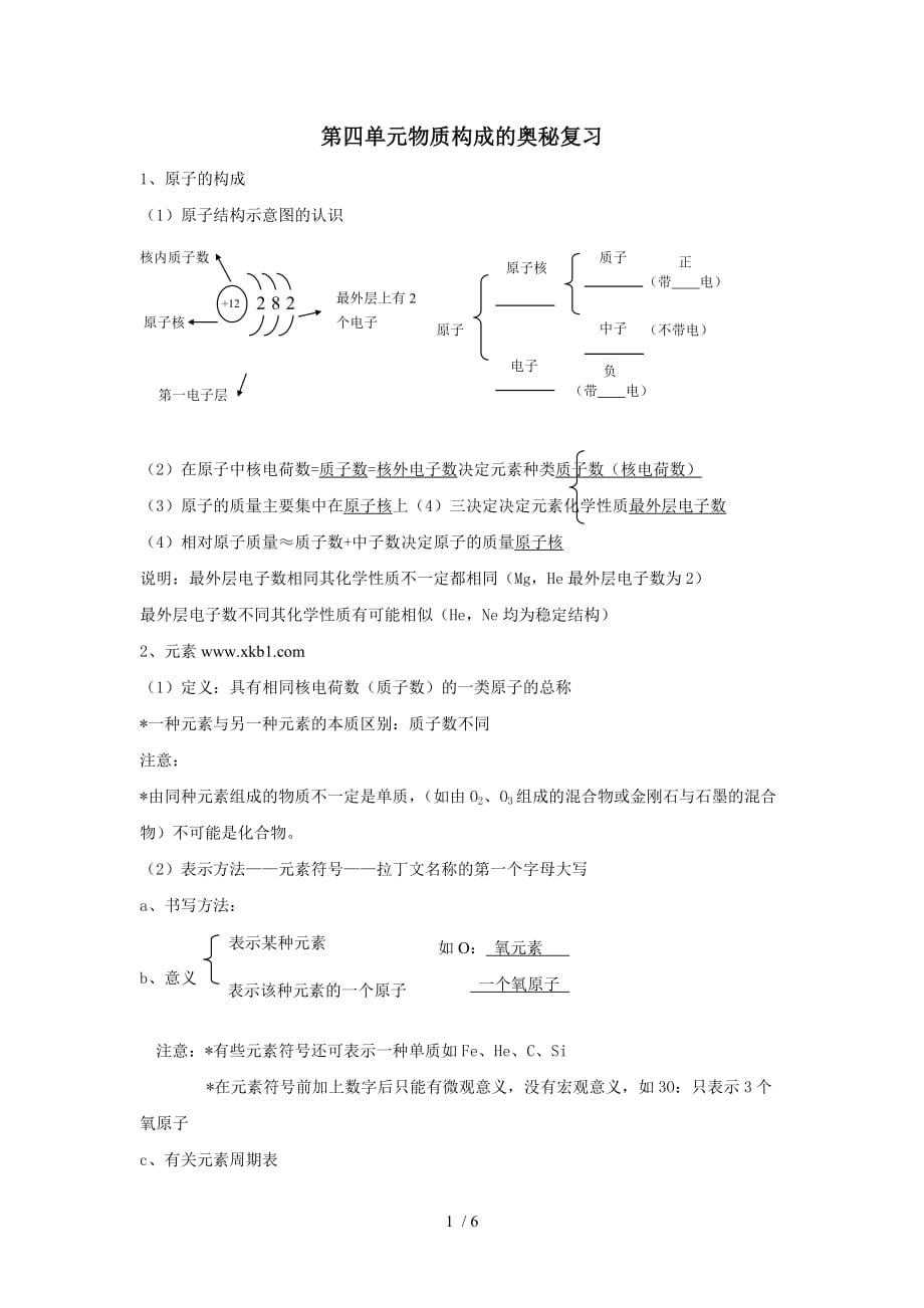 物质构成的奥秘复习学案教师教学案_第1页