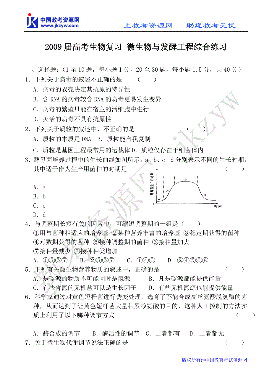 高考生物作业微生物与发酵工程综合练习_第1页