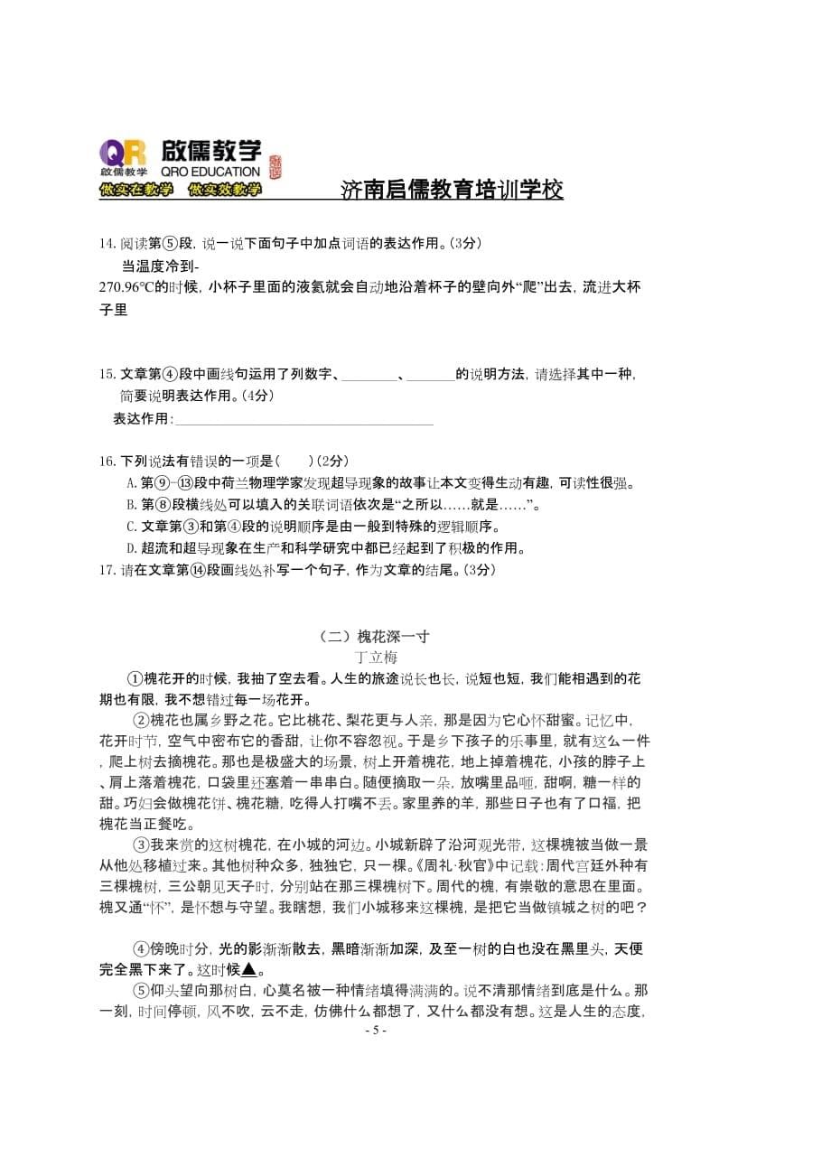 济南历下一模语文试题(附标准答案)_第5页