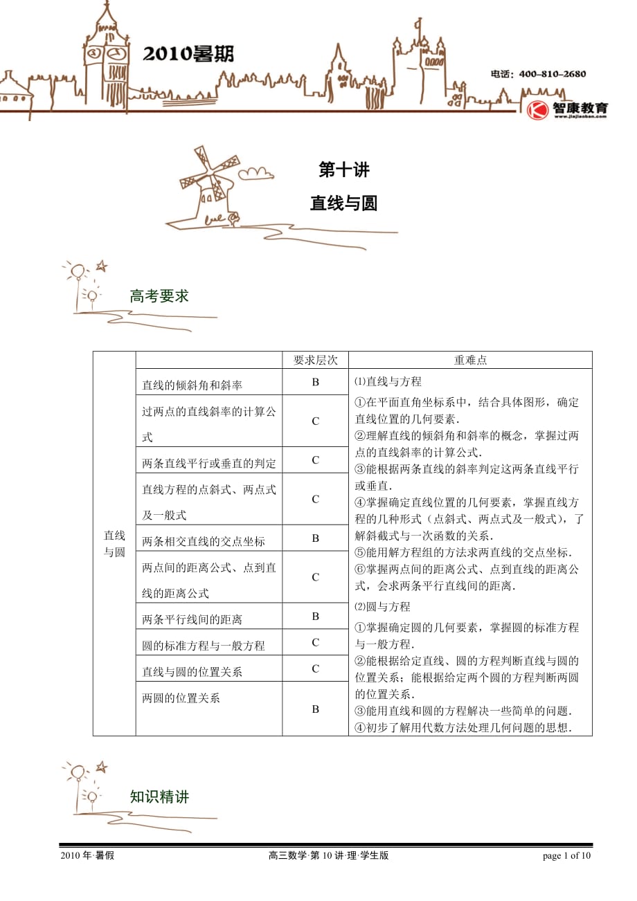 暑期班直线和圆理科学生版本_第1页