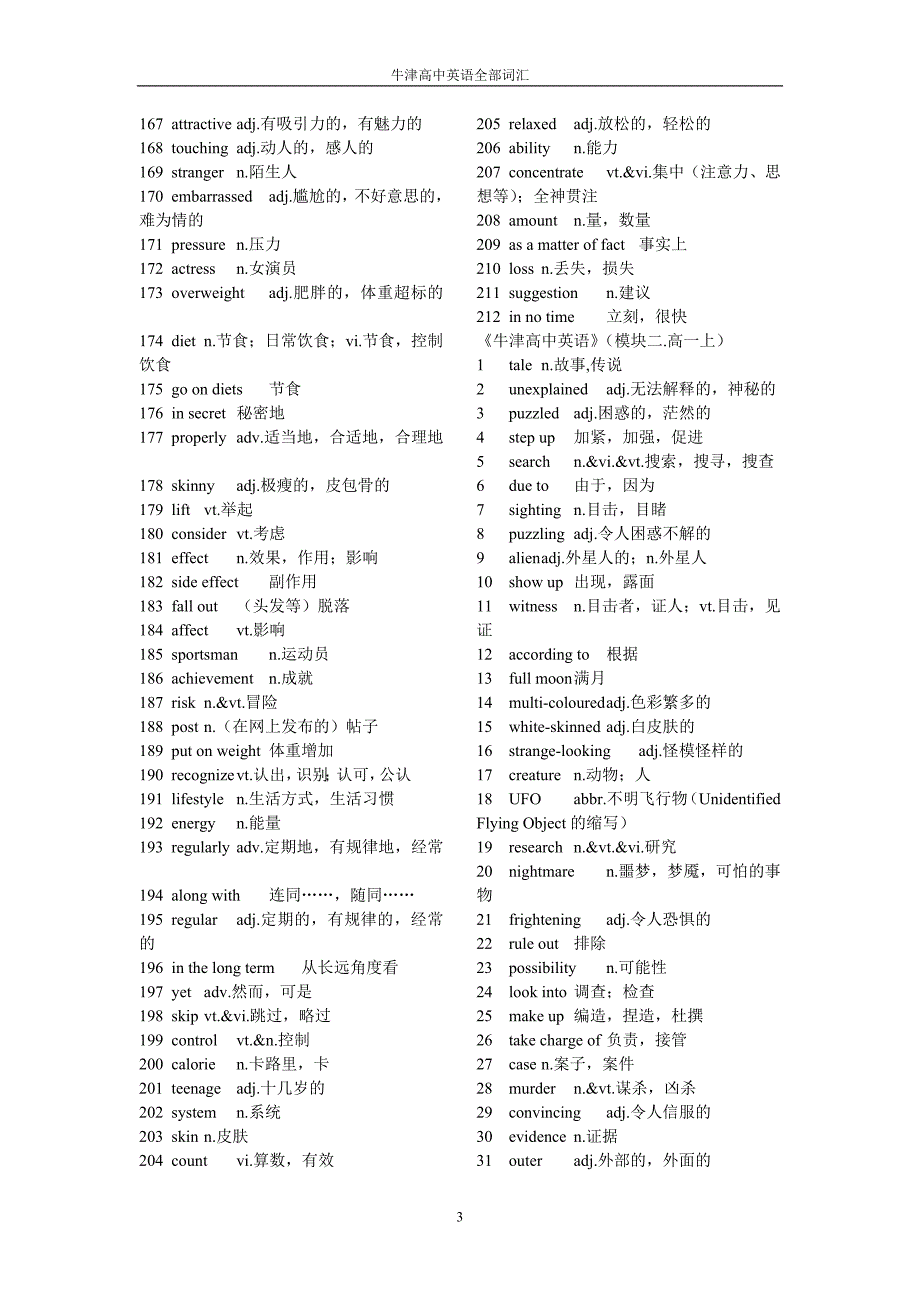 牛津全国高中英语全部词汇表_第3页