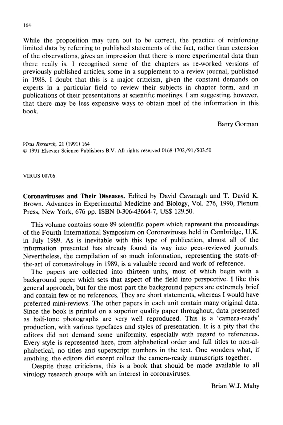 1991 Coronaviruses and their diseases_第1页