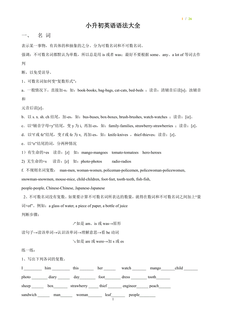 小升初英语语法大全（2020年7月整理）.pdf_第1页