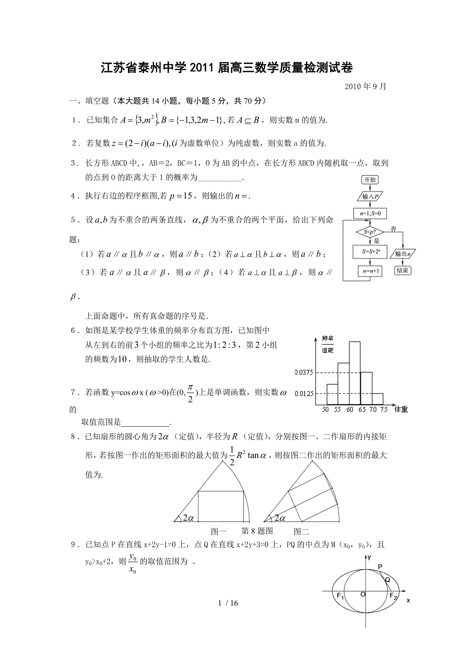 江苏高三数学测验附标准答案_第1页