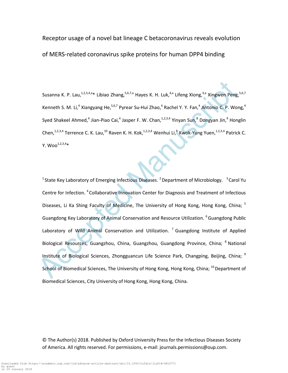 2018 Receptor usage of a novel bat lineage C betacoronavirus reveals evolution of MERS-related coronavirus spike protein_第1页