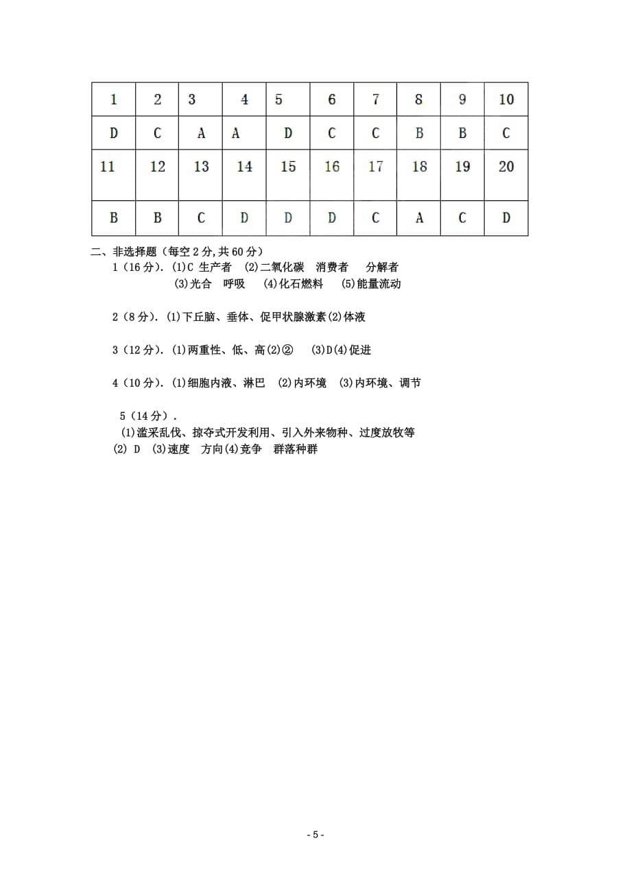 海南洋浦中学学高二生物上学期期末测验考试_第5页