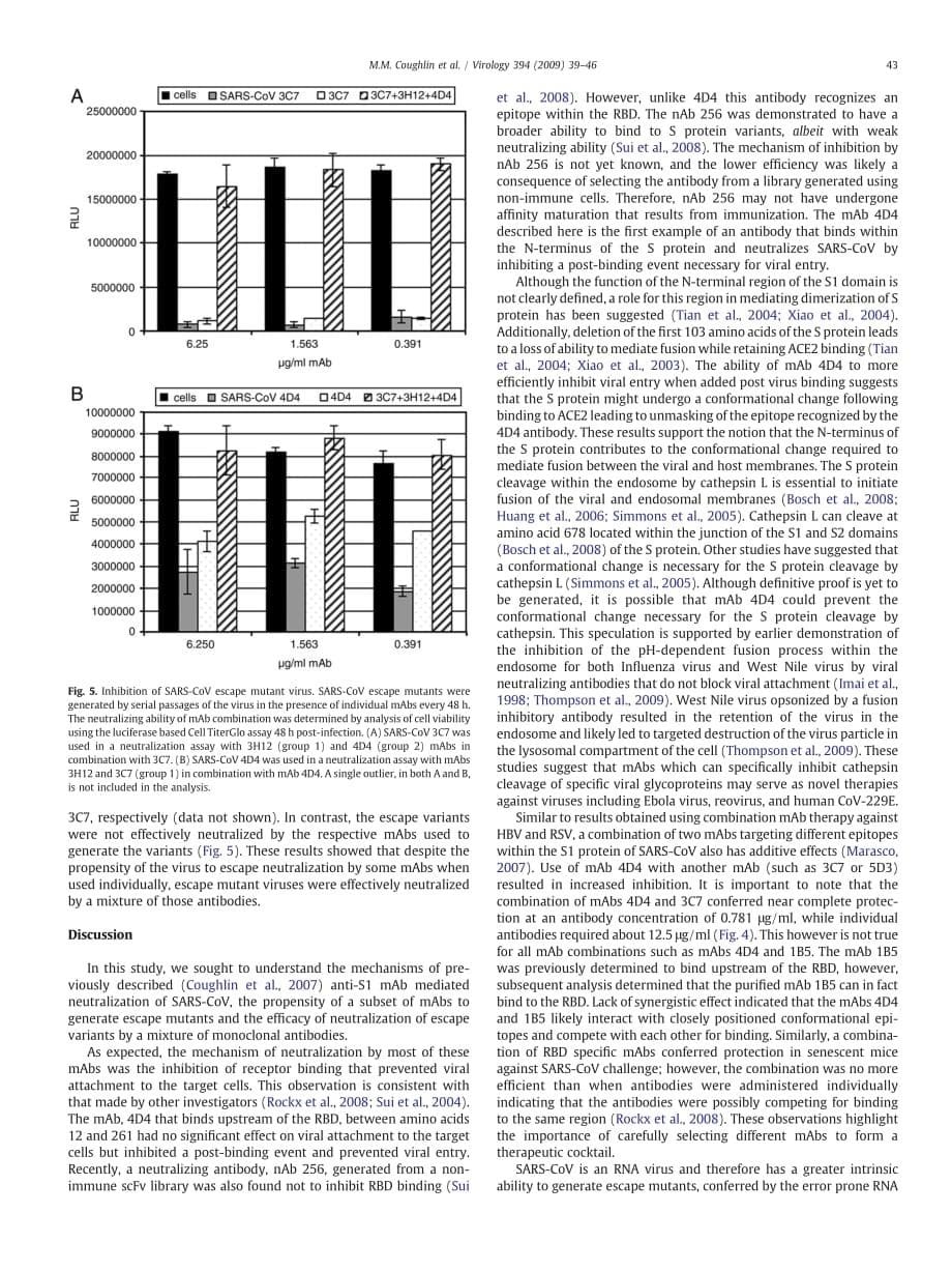 2009 Human monoclonal antibodies to SARS-coronavirus inhibit infection by different mechanisms_第5页