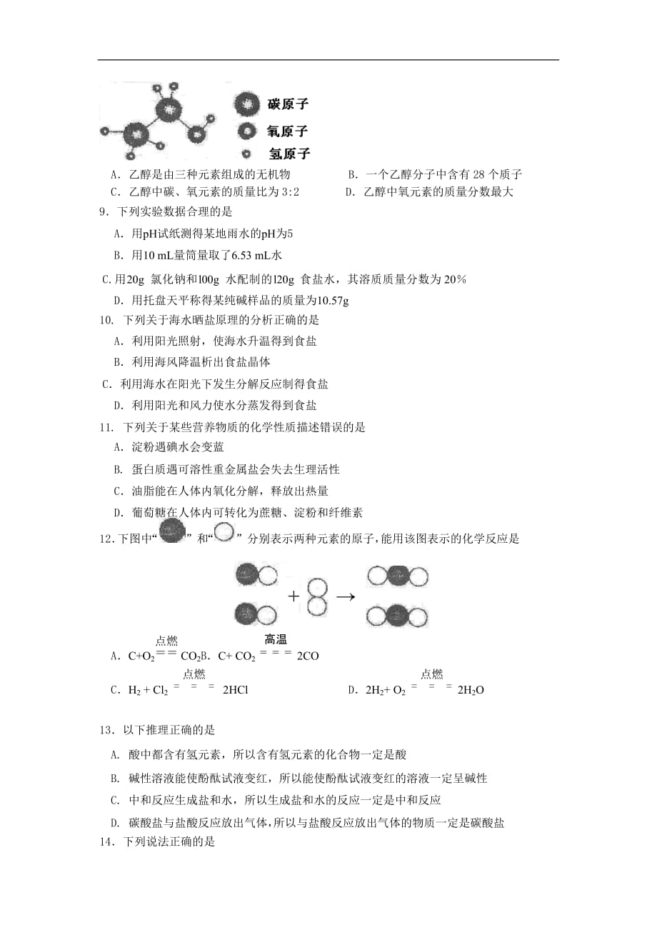 某市中考化学试题附标准答案_第2页