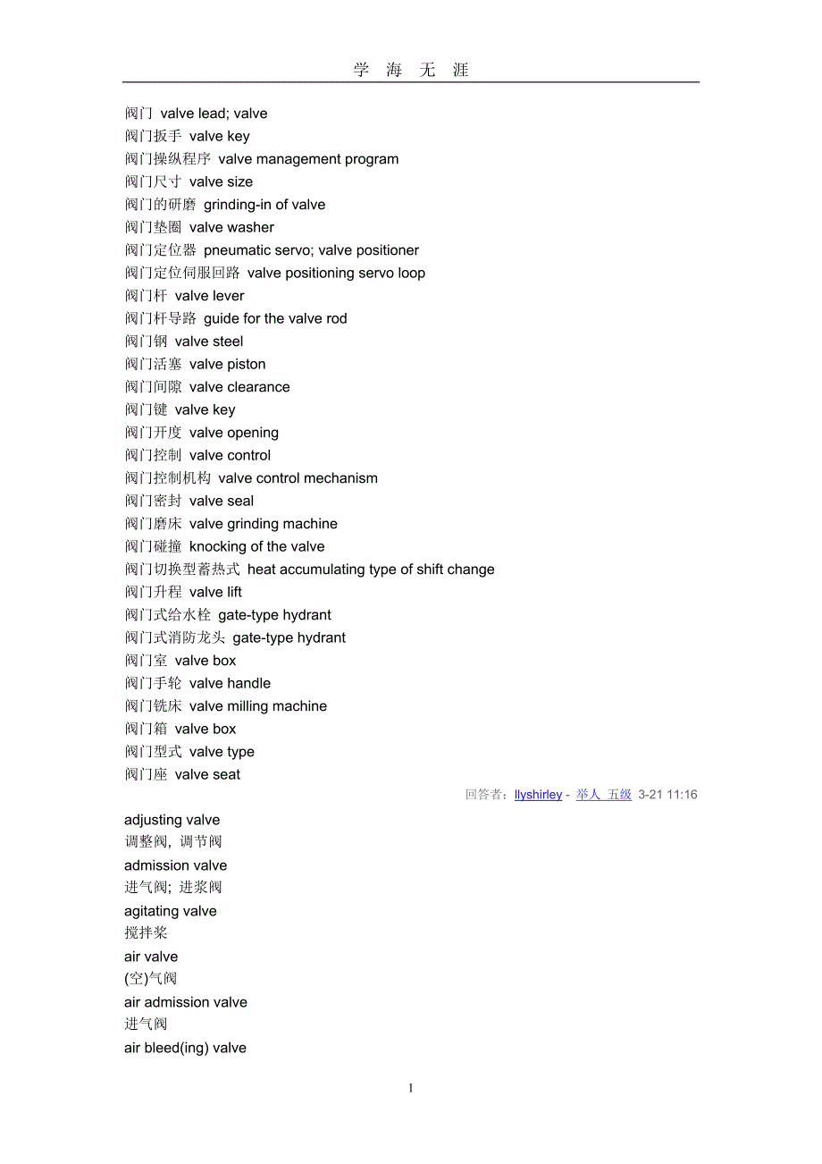 （2020年7月整理）阀门中、英文对照表.doc_第1页