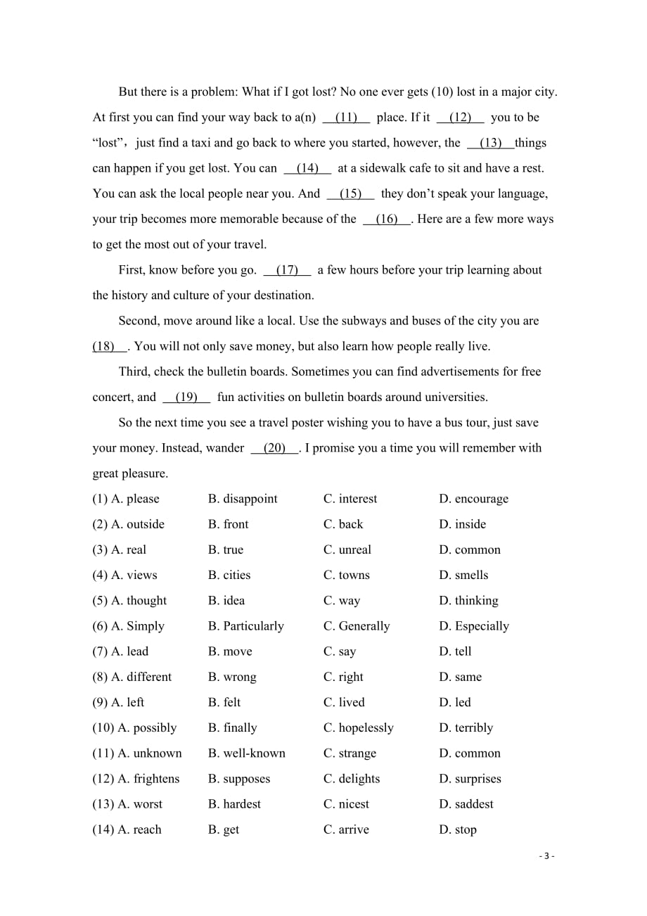 高中英语专项训练：题型专项突破-Unit3_完形填空（旅行篇）_第3页