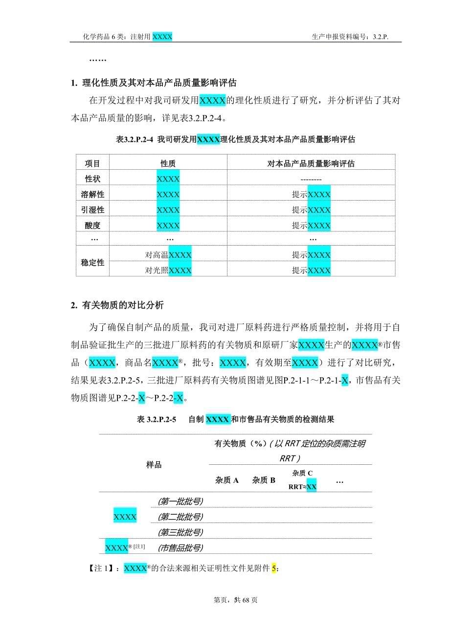 （2020年7月整理）注射用XXXX CTD资料模板3.2.P.1~P.5.doc_第5页