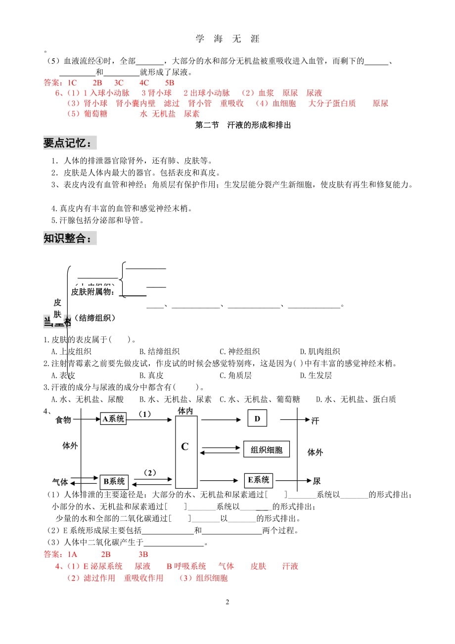 （2020年7月整理）生物七年级下册第四章知识点及习题.doc_第2页