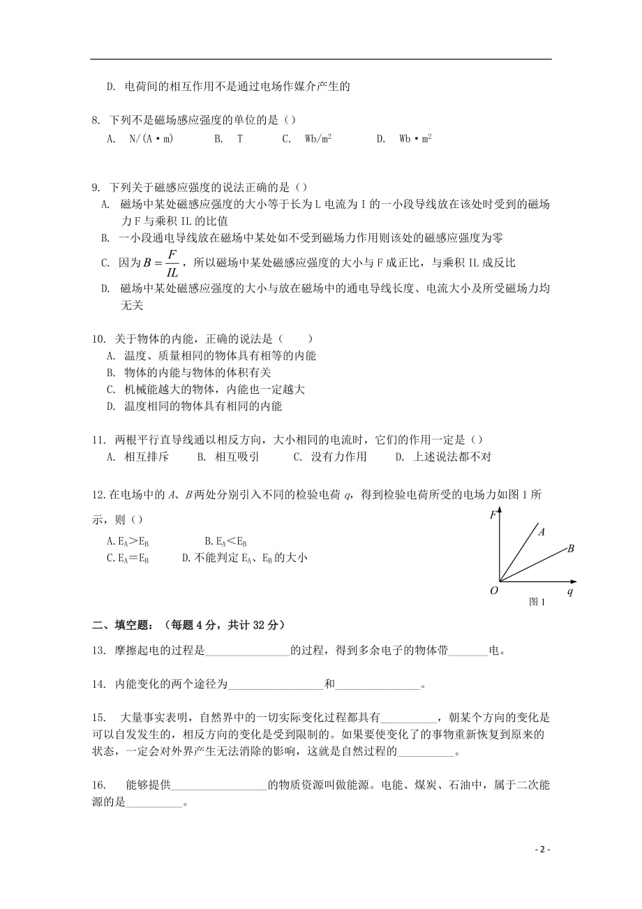 上海市金山中学高二物理上学期期中试题合格_第2页