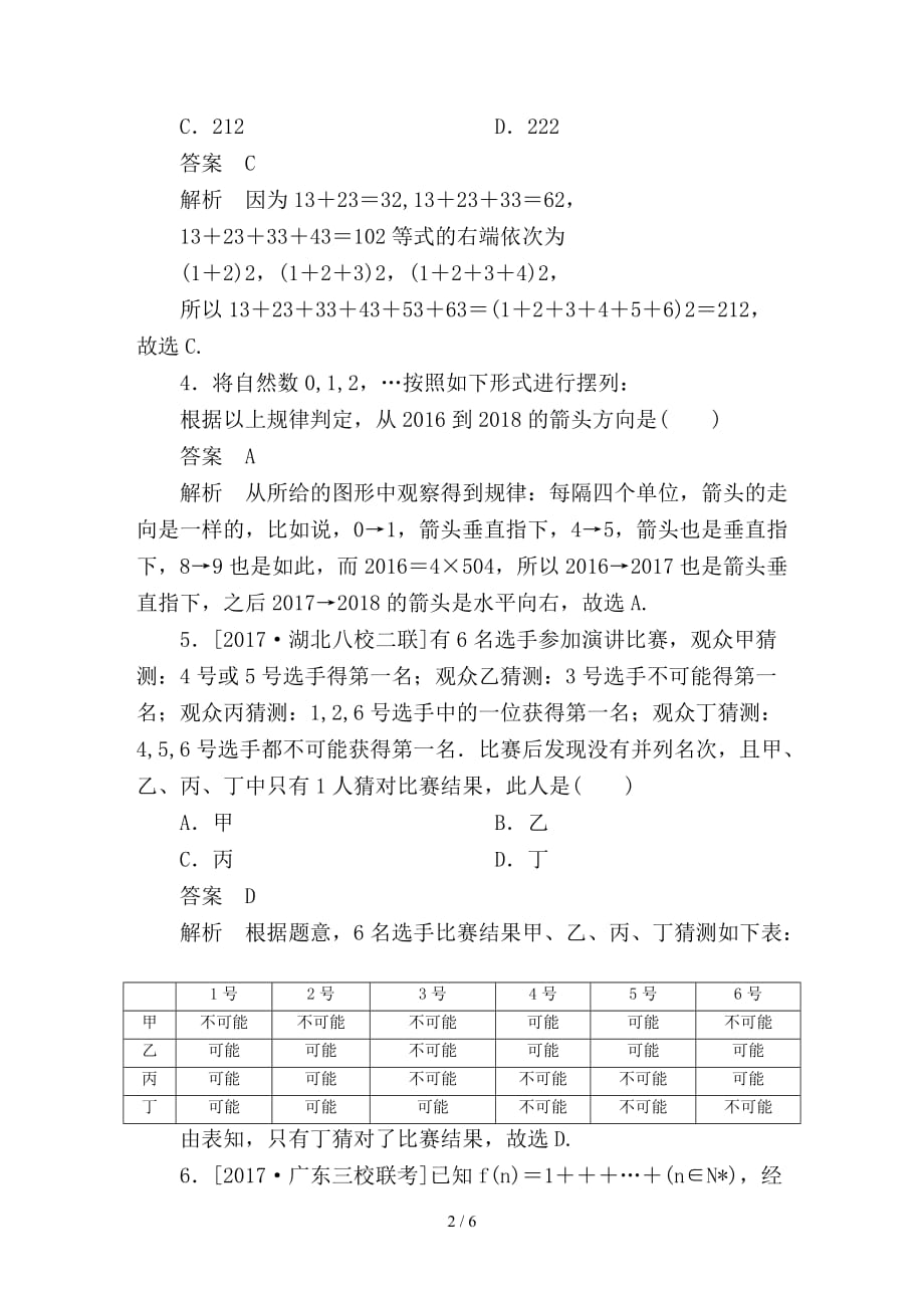 最新高考数学一轮总复习第6章不等式推理与证明6-5合情推理与演绎推理模拟演练理_第2页