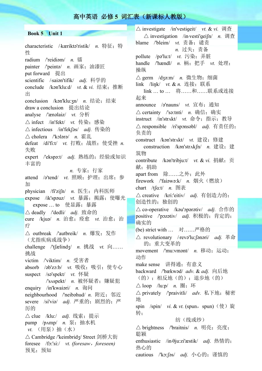 人教英语必修词汇表带音标_第3页