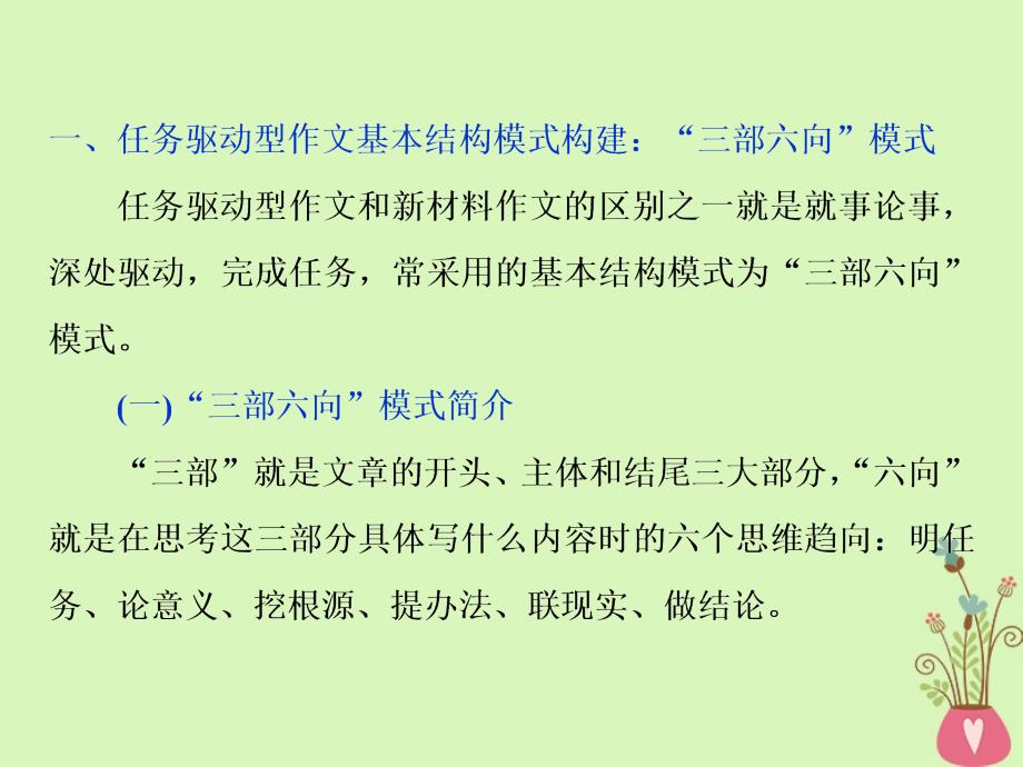 高考语文一轮复习第六部分作文第二章胸中有丘壑笔下有山谷整篇模式构建篇2第二节任务驱动型作文常用结构模式构建课件苏教版_第2页