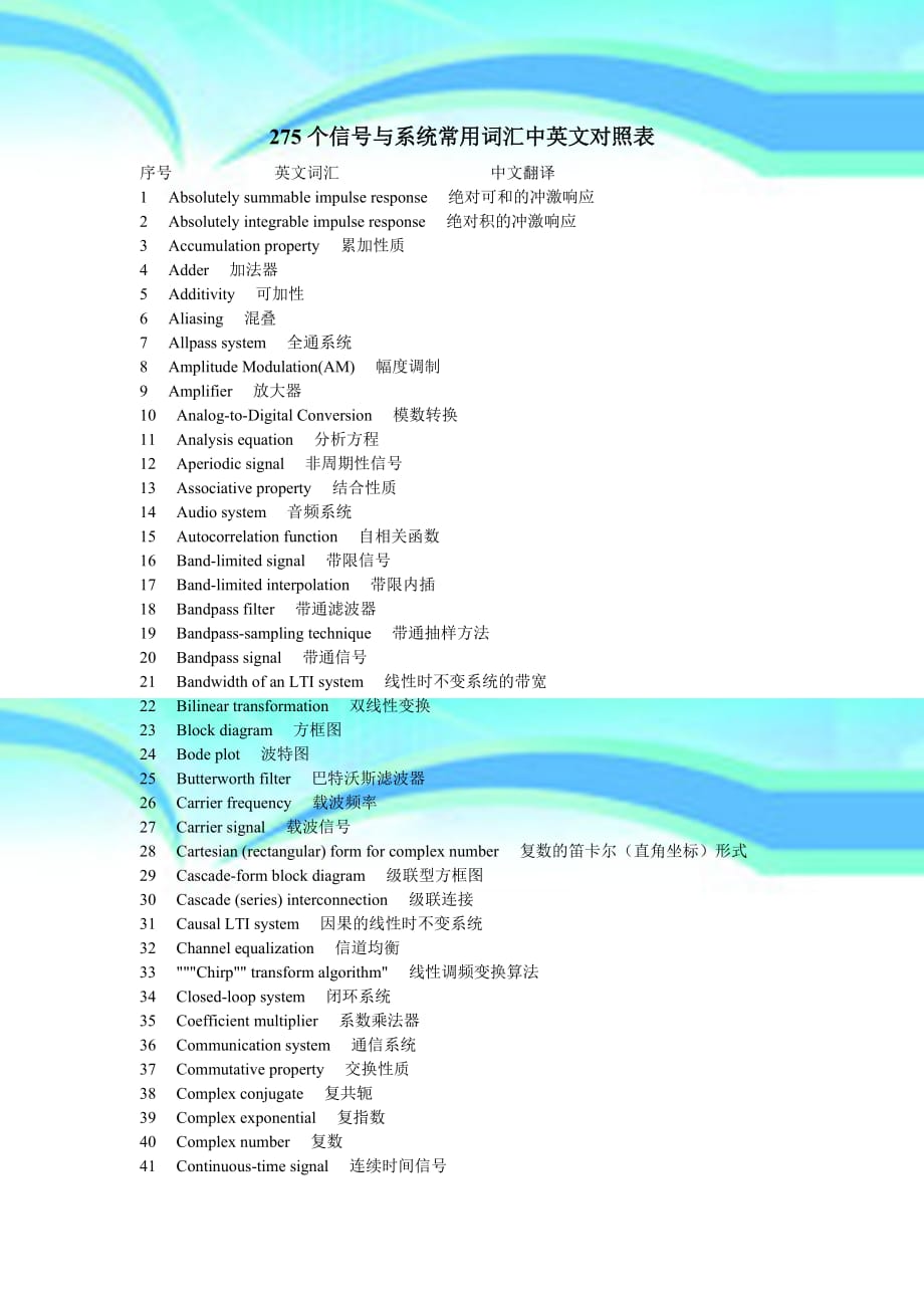 个信号与系统常用词汇中英文对照表_第3页