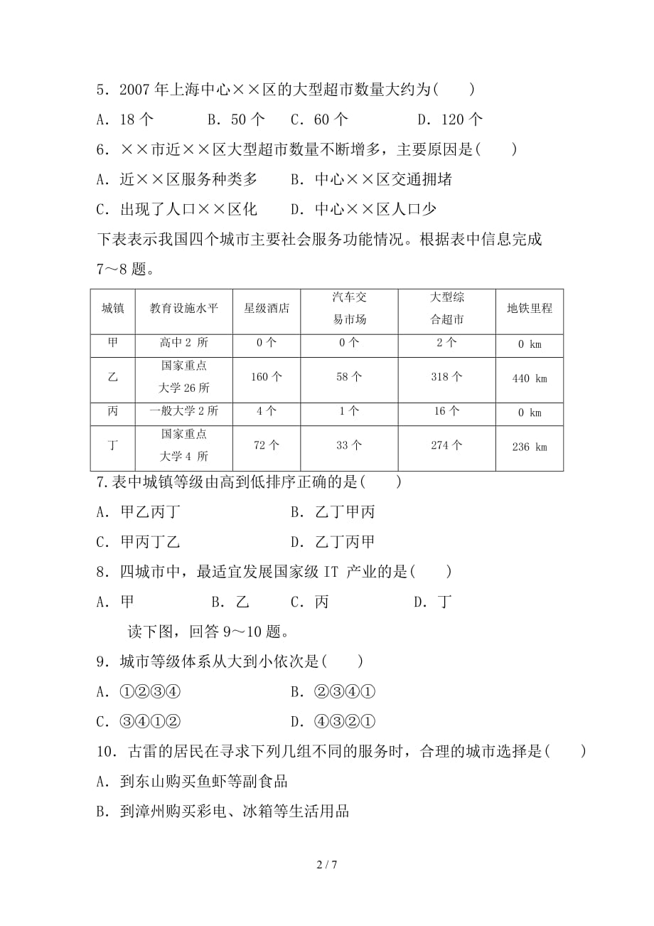 最新高考地理考点精勋练专题6人口城市与地理环境高频考点35城市区位因素及城市体系_第2页