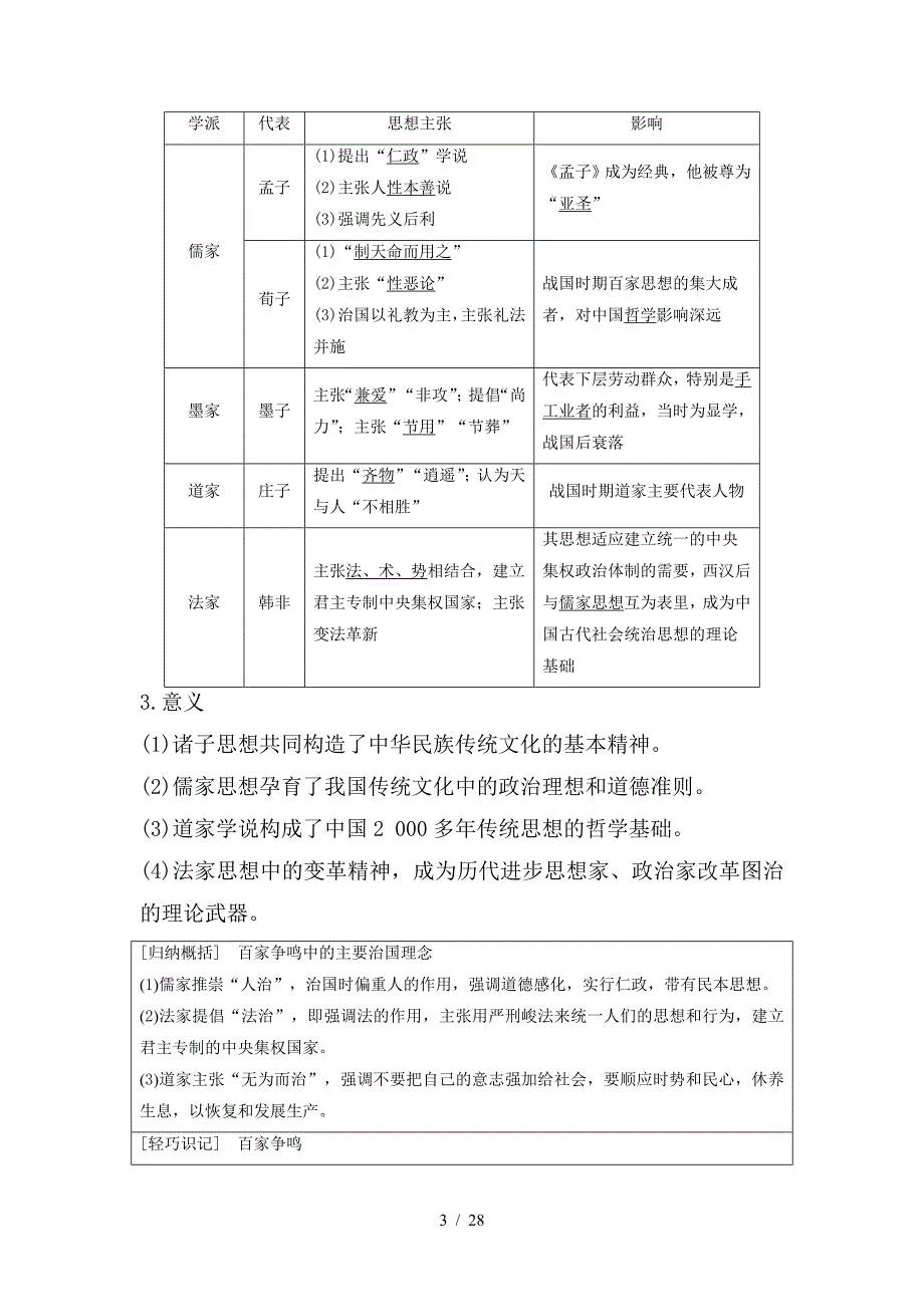 最新高考历史大一轮复习 第十二单元 中国古代的思想科技与文艺 第32讲 孔子、老子与战国时期的百家争鸣学案 岳麓版必修3_第3页