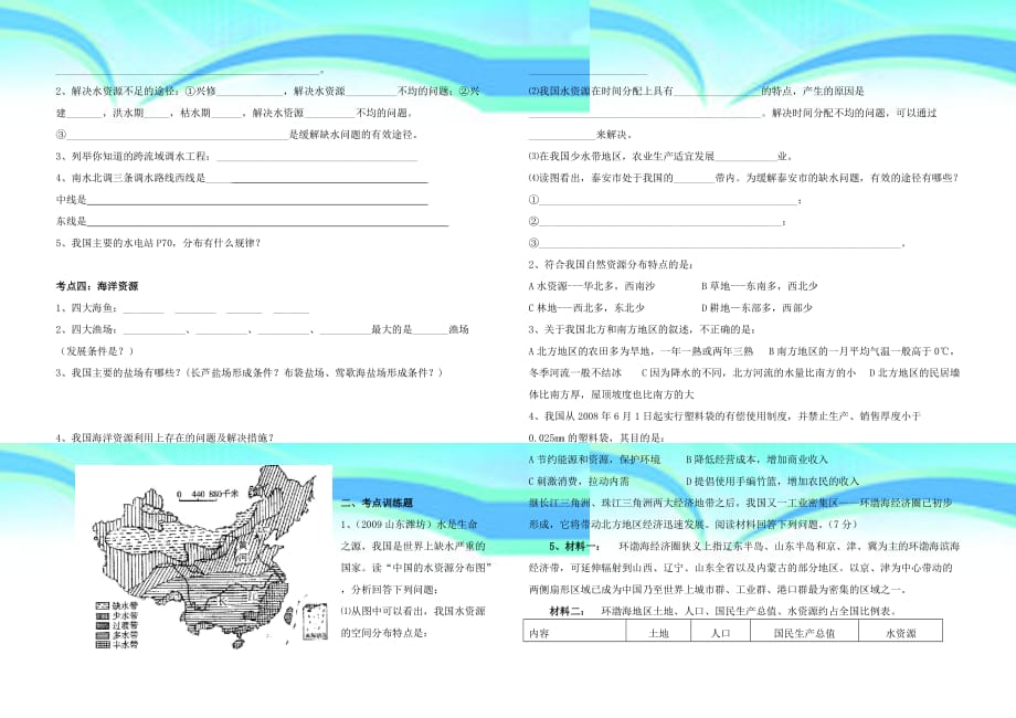 八年级地理上册中国的自然资源复习学案_第4页