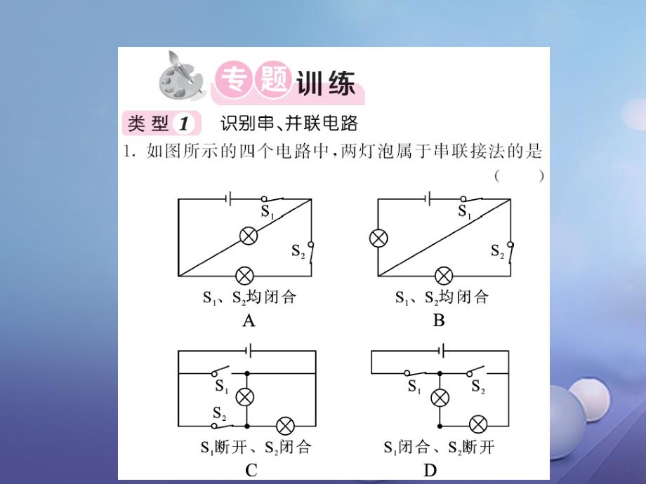 2017年秋九年级物理全册 专题五 串、并联电路的识别与设计 （新版）新人教版_第2页