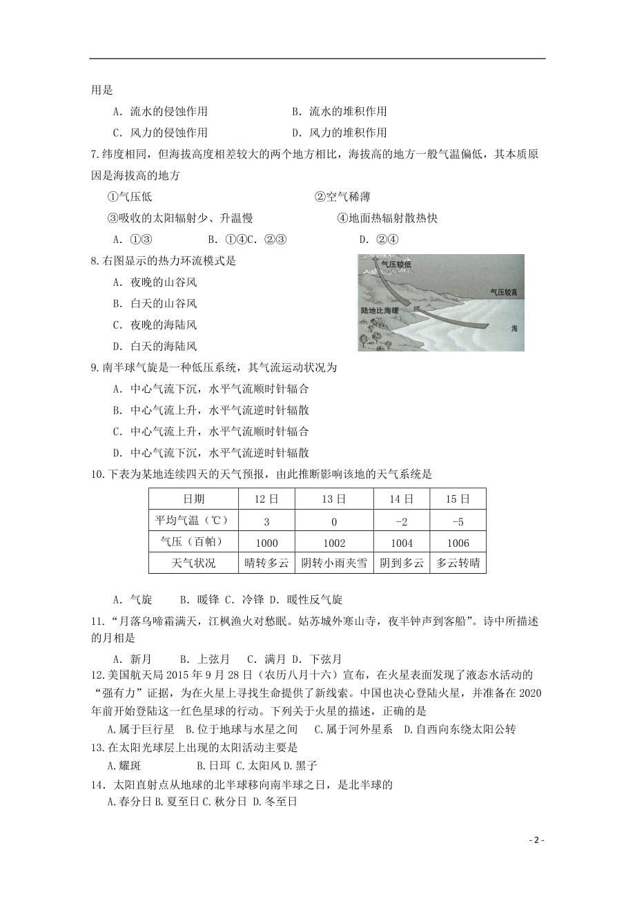 上海市金山中学高二地理10月月考试题_第2页