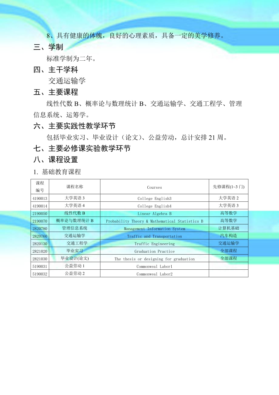 交通运输专业专升本教学计划_第4页