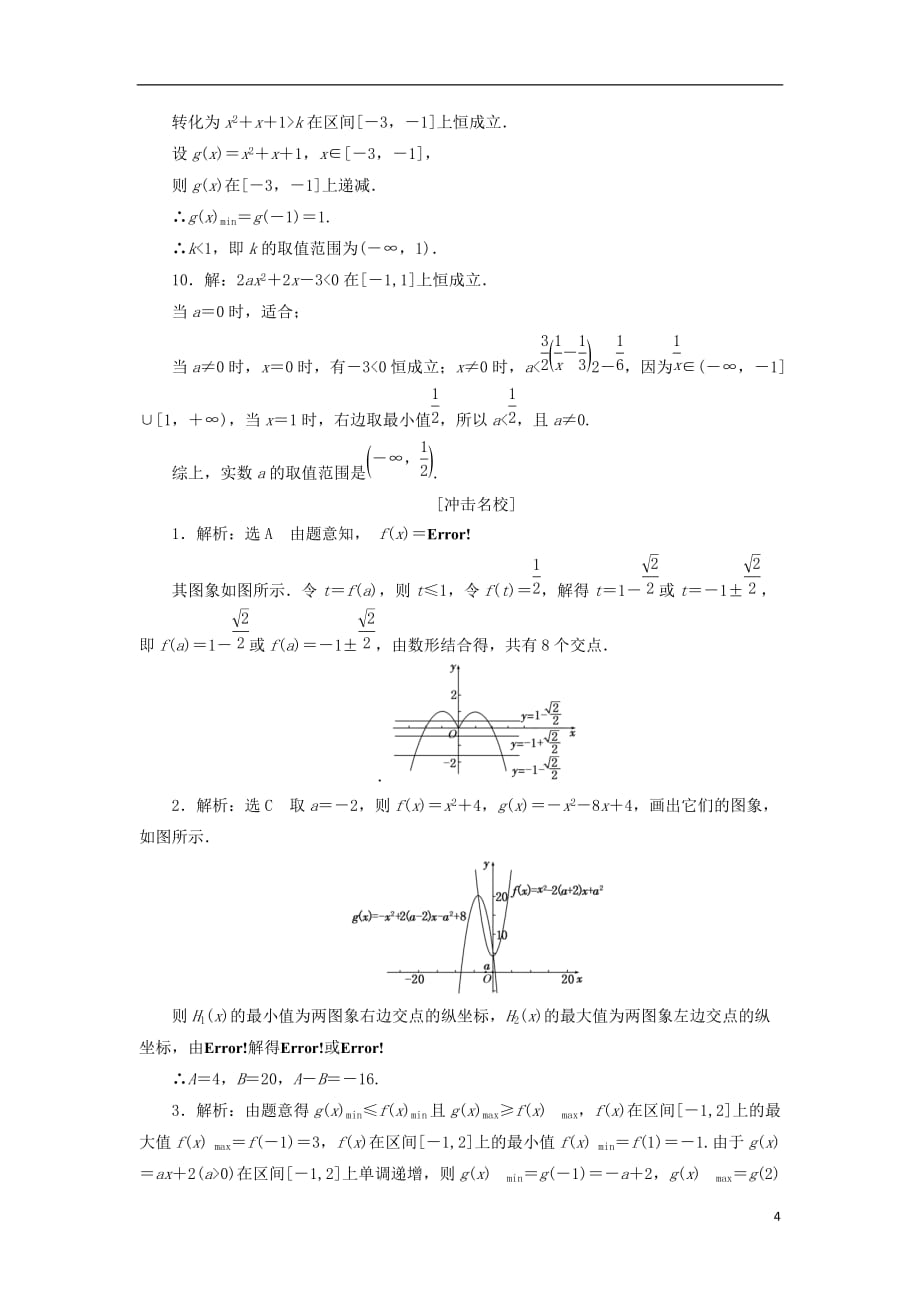 最新高考数学一轮复习第二章函数概念与基本初等函数I第四节二次函数与幂函数课后作业理_第4页