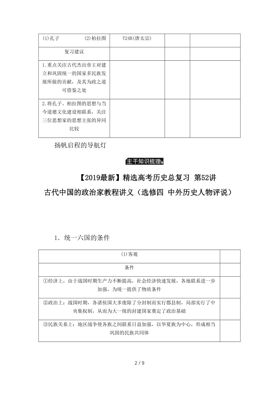 最新高考历史总复习 第52讲 古代中国的政治家教程讲义（选修四 中外历史人物评说）_第2页