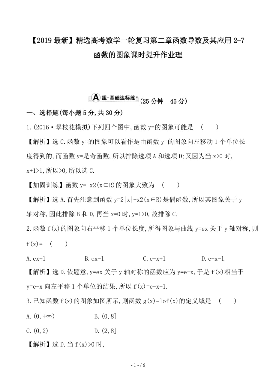 最新高考数学一轮复习第二章函数导数及其应用2-7函数的图象课时提升作业理_第1页