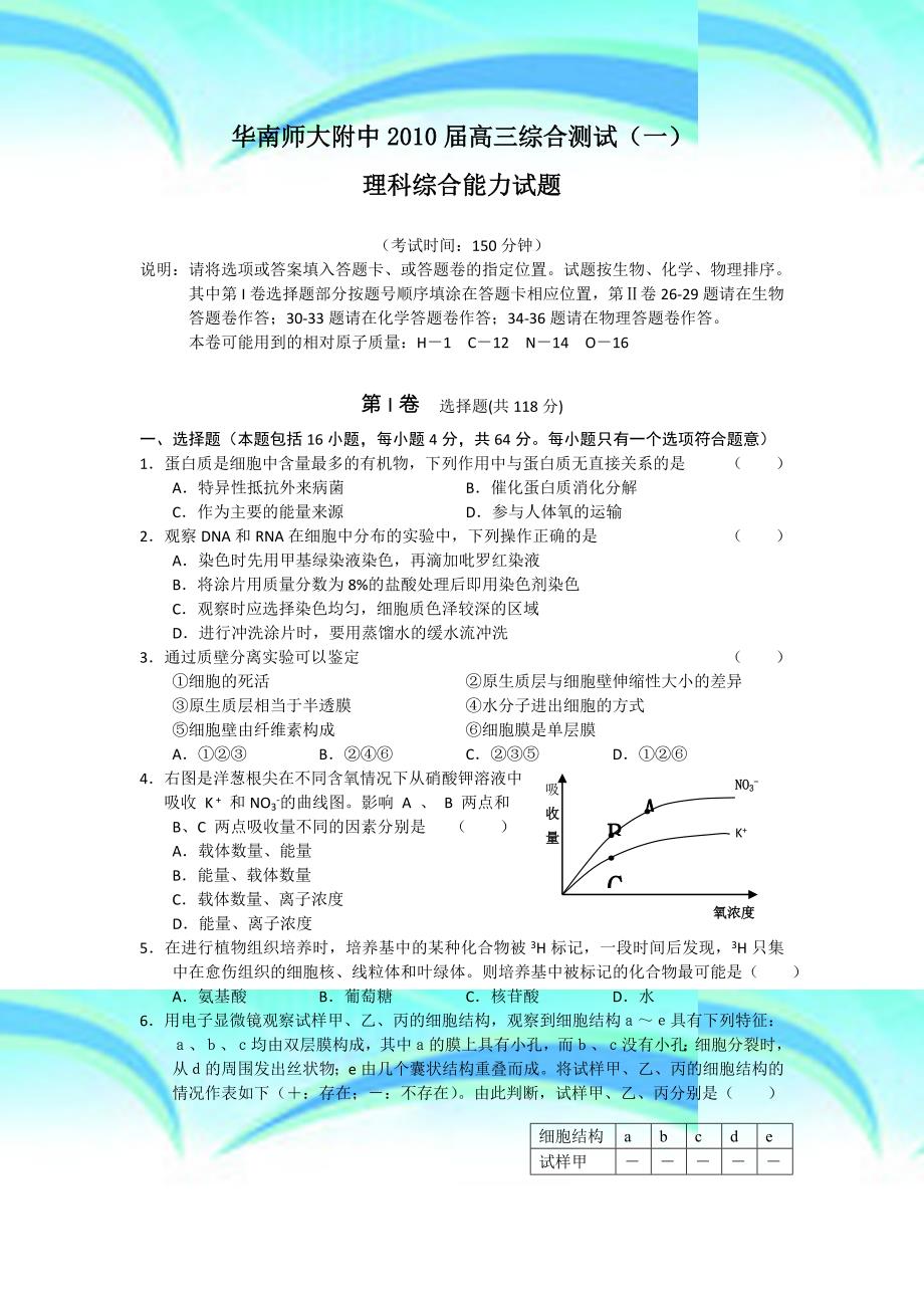 届高三综合测试一_第3页