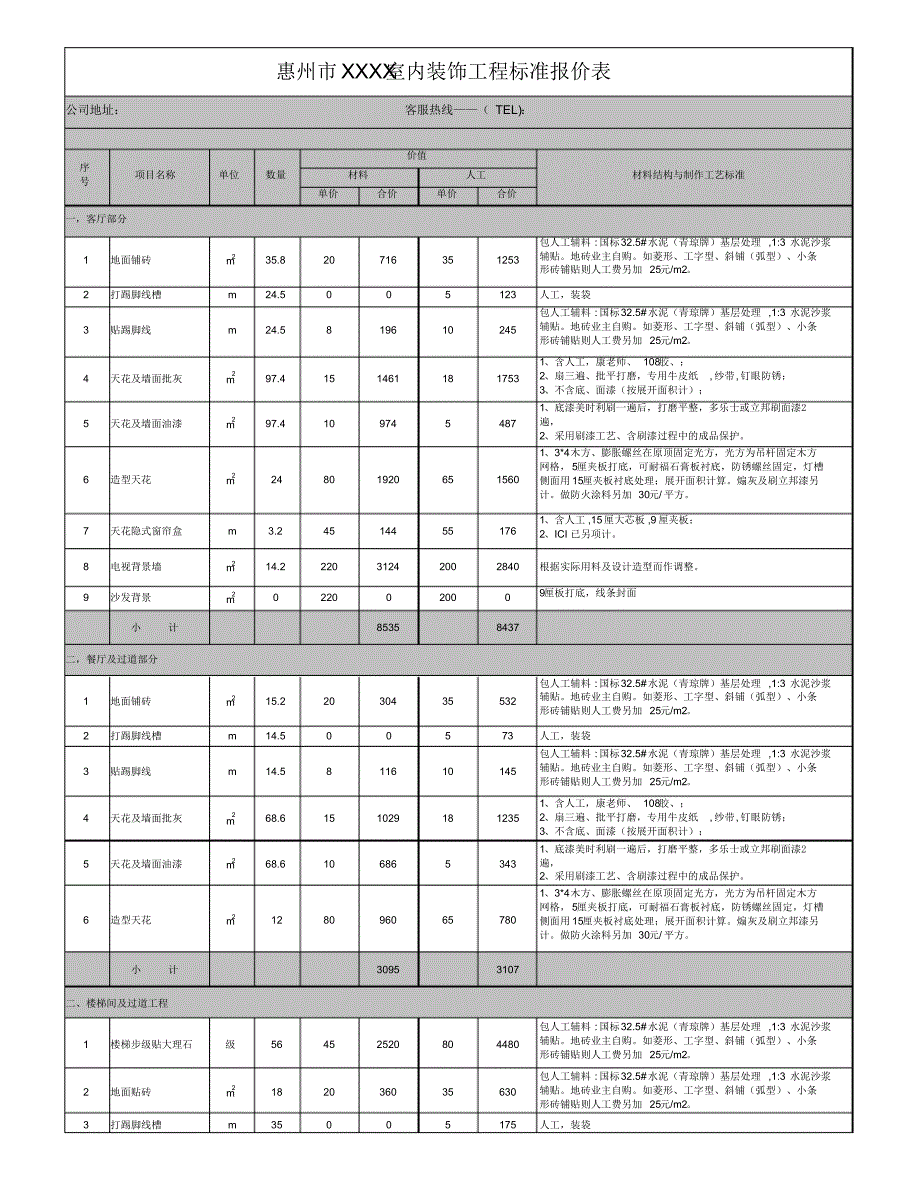 广东惠州半包及全包预算报价表(标准模板)_第1页