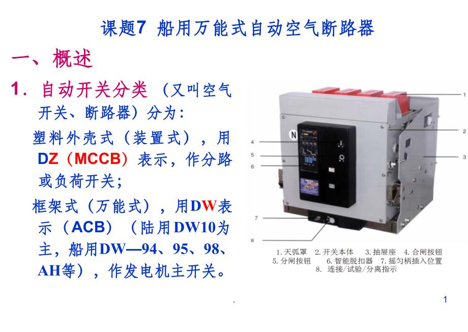 万能式自动空气断路器原理讲解ppt课件_第1页