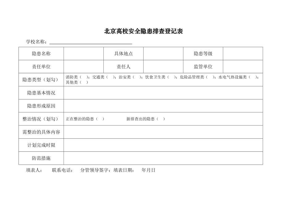 北京高校安全隐患排查登记表_第1页