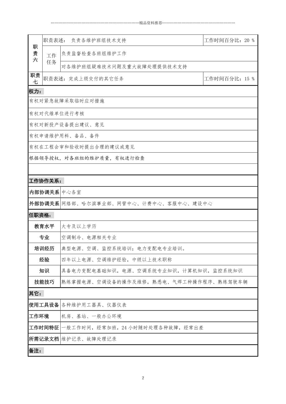 材料行业-省会运行维护中心电力室-郊县支援岗位说明书精编版_第2页